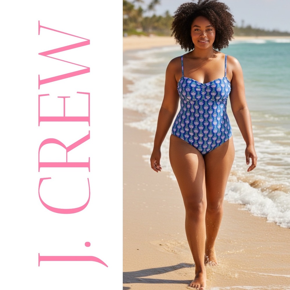 J.Crew NWT Womens One-Piece Swimsuit Blue Tulip‎ Floral Back Cutout, Size 2X